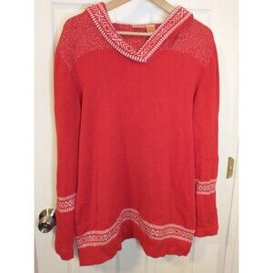 VTG NorthCrest Women's Plus 1X Red/White Knit Hooded Pullover Hoodie Geometric